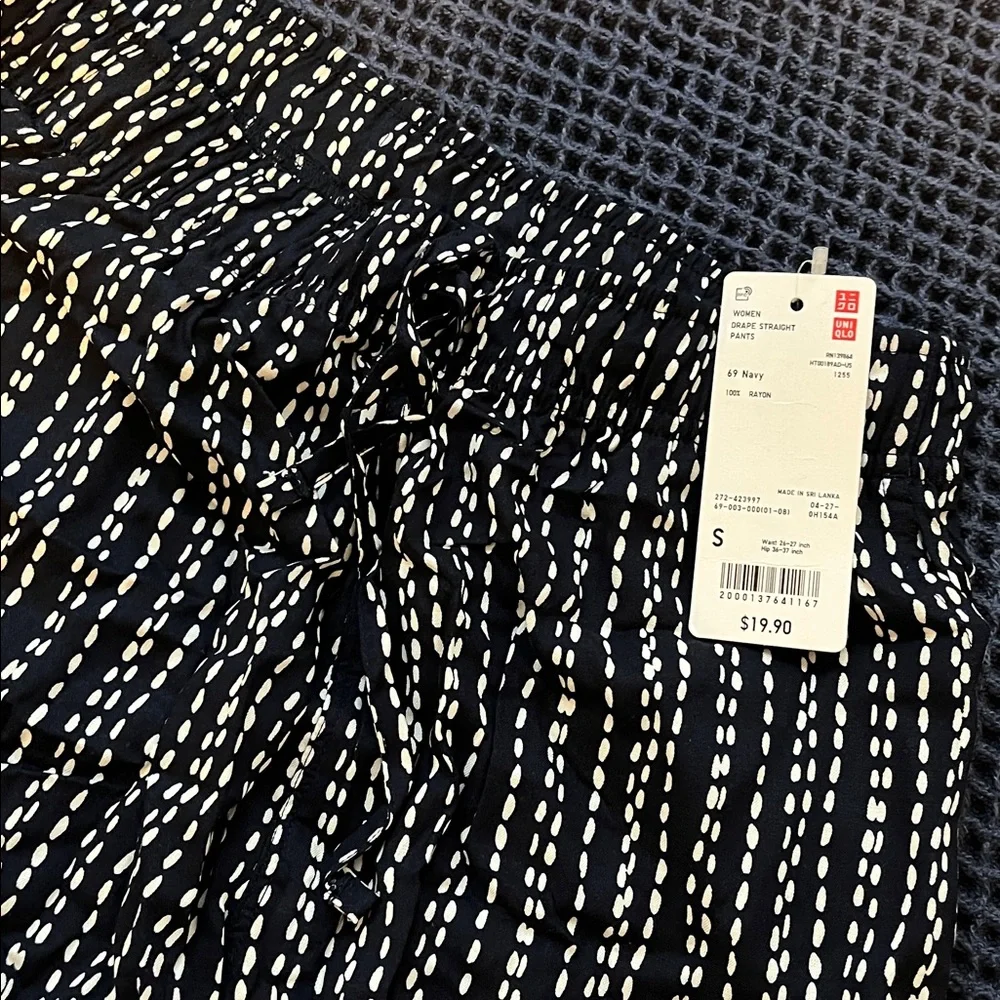 Uniqlo NWT White and Navy Striped Polka Dot Pants - Picture 2 of 2